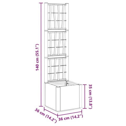 VidaXL Donica ogrodowa z trellem Brązowy 36 x 36 x 140 cm PP
