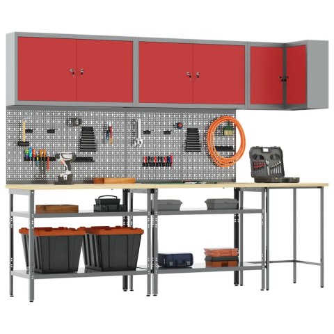 VidaXL Zestaw szafek roboczych z półką 10 pcs Czerwony i Szary