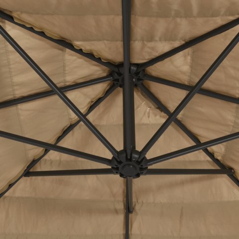 PARASOL OGRODOWY Z LED STALOWY SŁUPEK BRĄZOWY 248X248X248CM