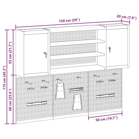 VidaXL Zestaw szafek narzędziowych z półką Z blokadą 6 pcs Czerwony