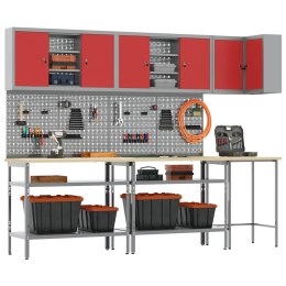 VidaXL Zestaw szafek roboczych z półką 10 pcs Czerwony i Szary