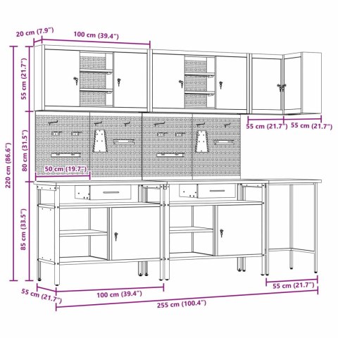 VidaXL Zestaw szafek roboczych z szufladą 10 pcs Czerwony i Szary