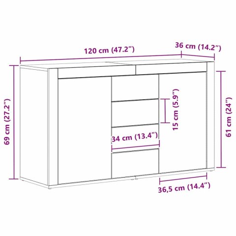 VidaXL Bufet Dąb Sonoma 120 x 36 x 69 cm Materiał drewnopochodny