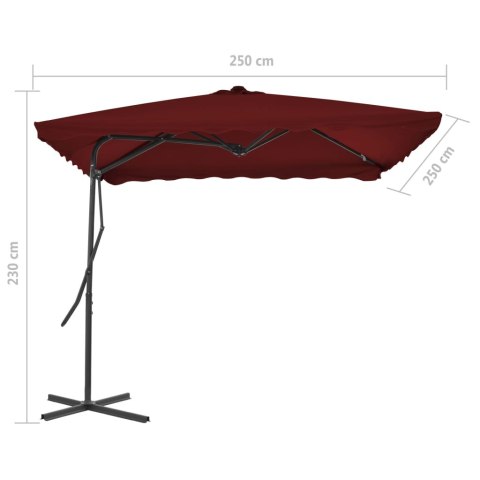 PARASOL OGRODOWY NA STALOWYM SŁUPKU BORDOWY 250X250X230CM