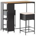 VidaXL 3-cz. zestaw mebli barowych z poduszkami, czarny polirattan