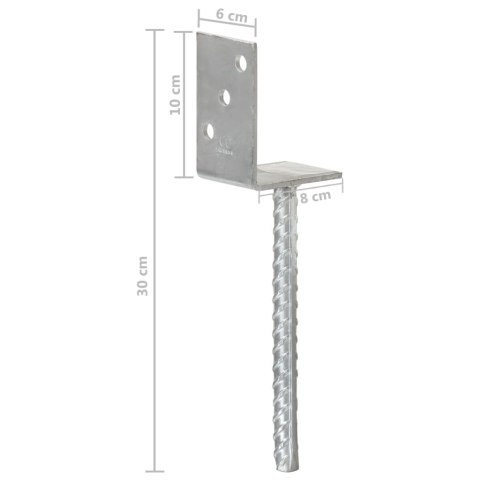 KOTWY DO SŁUPKÓW 6 SZT. SREBRNE 8X6X30CM STAL