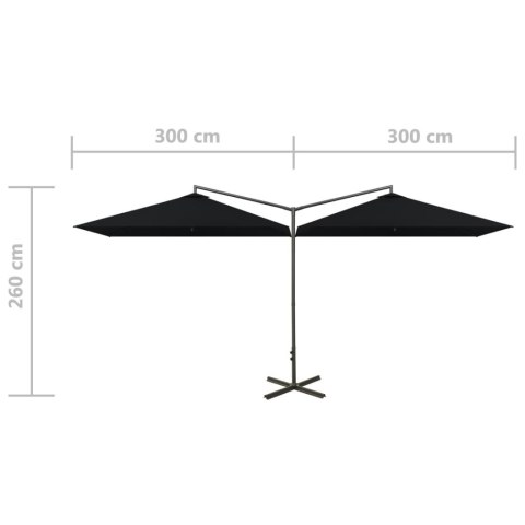 VidaXL Podwójny parasol ogrodowy, stalowy słupek, czarny, 600x300 cm