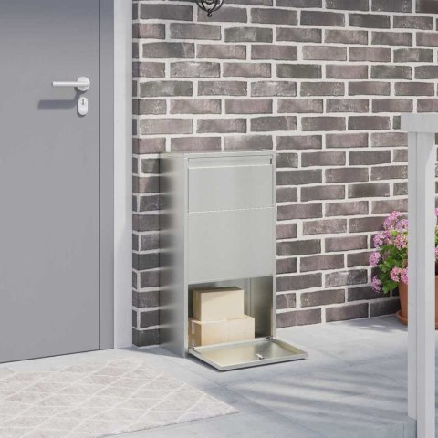 SKRZYNKA NA PACZKI 44X22X82 CM SREBRNA STAL ODPORNA ZAMEK LISTOWNIK KURIER