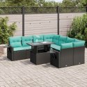 VidaXL 9-cz. zestaw mebli z poduszkami, czarny, polirattan i akacja