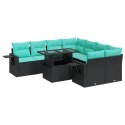VidaXL 9-cz. zestaw mebli z poduszkami, czarny, polirattan i akacja