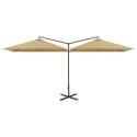 PODWÓJNY PARASOL OGRODOWY STALOWY SŁUPEK TAUPE 600X300CM