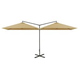 VidaXL Podwójny parasol ogrodowy, stalowy słupek, taupe, 600x300 cm