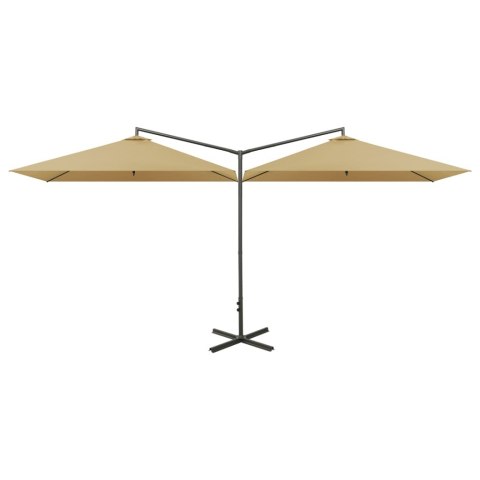 PODWÓJNY PARASOL OGRODOWY STALOWY SŁUPEK TAUPE 600X300CM