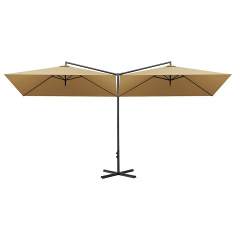 PODWÓJNY PARASOL OGRODOWY STALOWY SŁUPEK TAUPE 600X300CM