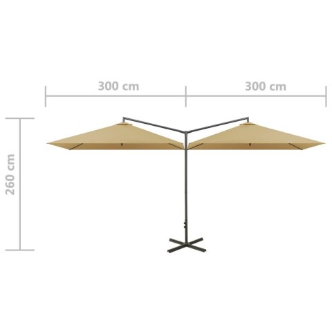 PODWÓJNY PARASOL OGRODOWY STALOWY SŁUPEK TAUPE 600X300CM