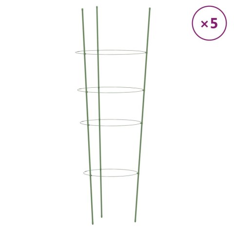 VidaXL Podpórki dla roślin, z 4 obręczami, 5 szt, zielone, 90 cm, stal