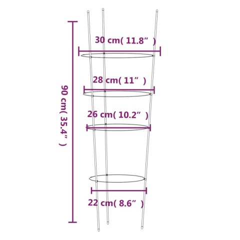 VidaXL Podpórki dla roślin, z 4 obręczami, 5 szt, zielone, 90 cm, stal