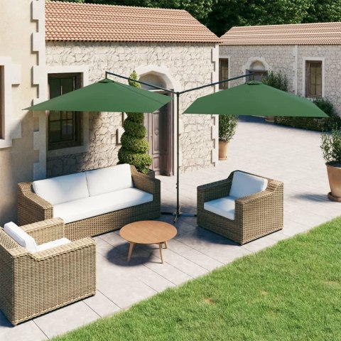 PODWÓJNY PARASOL OGRODOWY STALOWY SŁUPEK ZIELONY 600X300CM