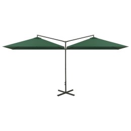 PODWÓJNY PARASOL OGRODOWY STALOWY SŁUPEK ZIELONY 600X300CM