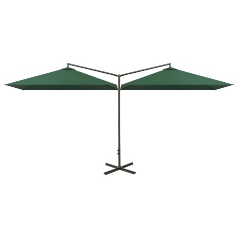 PODWÓJNY PARASOL OGRODOWY STALOWY SŁUPEK ZIELONY 600X300CM