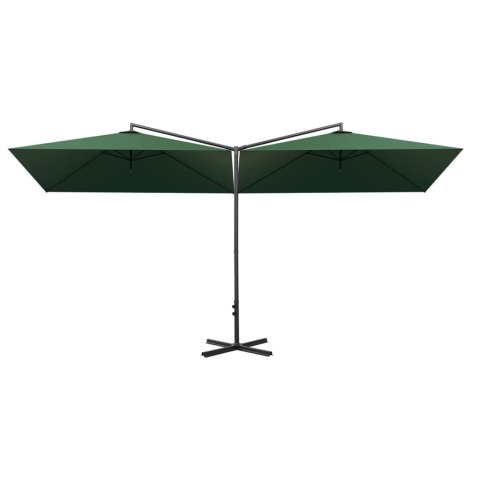 PODWÓJNY PARASOL OGRODOWY STALOWY SŁUPEK ZIELONY 600X300CM