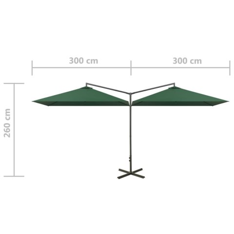 PODWÓJNY PARASOL OGRODOWY STALOWY SŁUPEK ZIELONY 600X300CM