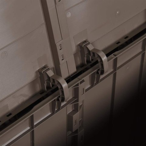 SKRZYNIA OGRODOWA 270L BRĄZOWA PP WYGLĄD DREWNA KUFER TARASOWY ODPORNY UV BOX
