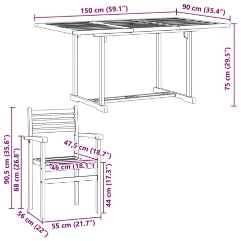 VidaXL Zestaw do jadalni w ogrodzie 7 pcs Naturalny Lite Drewno Akacji