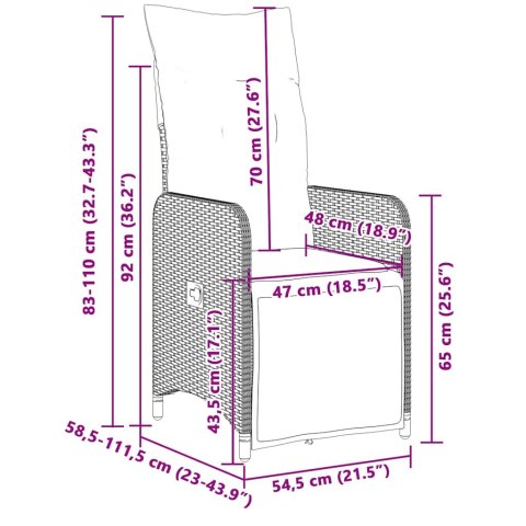 VidaXL 7-cz. zestaw mebli bistro z poduszkami, szary, polirattan