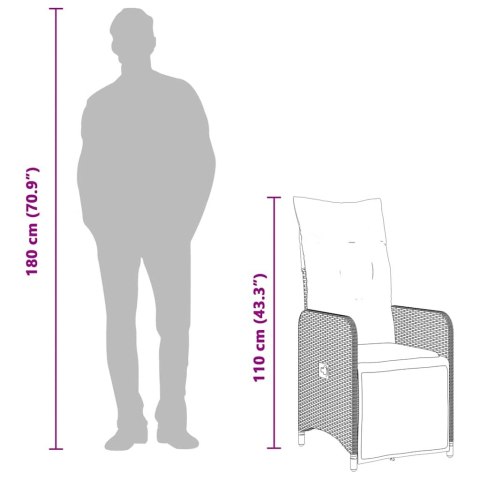 VidaXL 7-cz. zestaw mebli bistro z poduszkami, szary, polirattan