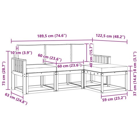 VidaXL Zestaw sof na zewnątrz z poduszką 4 pcs Naturalny i Kremowy