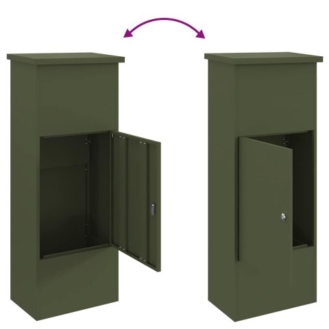 SKRZYNKA NA PACZKI STALOWA WOLNOSTOJĄCA 45X29X111 CM ZAMYKANA OLIWKOWA