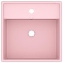 VidaXL Kwadratowa umywalka z przelewem, matowy róż, 41x41 cm