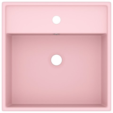 VidaXL Kwadratowa umywalka z przelewem, matowy róż, 41x41 cm