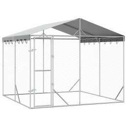 VidaXL Kojec dla psa, z dachem, srebrny, 3x3x2,5 m, stal galwanizowana