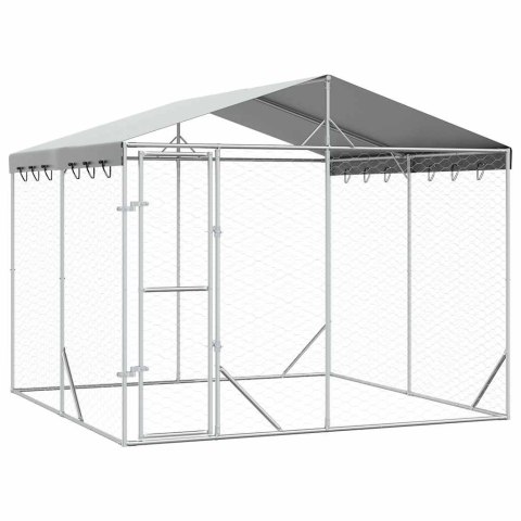 VidaXL Kojec dla psa, z dachem, srebrny, 3x3x2,5 m, stal galwanizowana