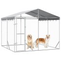 VidaXL Kojec dla psa, z dachem, srebrny, 3x3x2,5 m, stal galwanizowana