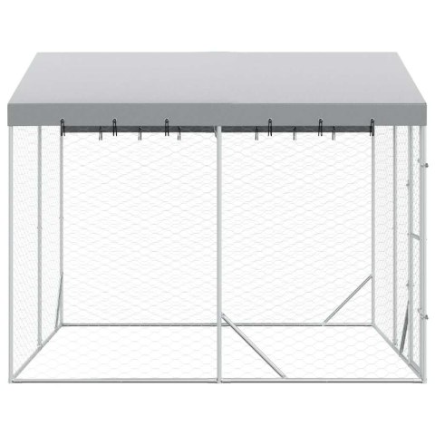 VidaXL Kojec dla psa, z dachem, srebrny, 3x3x2,5 m, stal galwanizowana