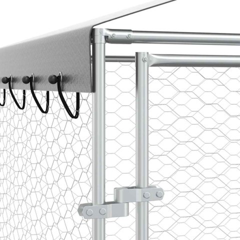 VidaXL Kojec dla psa, z dachem, srebrny, 3x3x2,5 m, stal galwanizowana