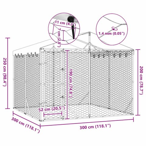 VidaXL Kojec dla psa, z dachem, srebrny, 3x3x2,5 m, stal galwanizowana