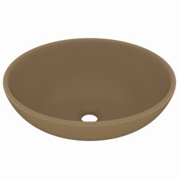 VidaXL Luksusowa, owalna umywalka, kremowa matowa, 40x33 cm, ceramika