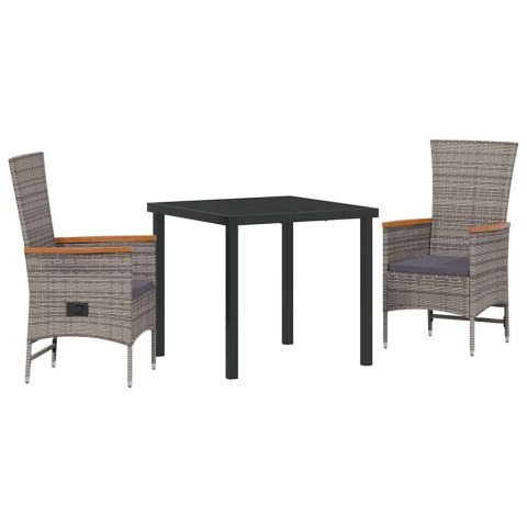 VidaXL Zestaw do jadalni w ogrodzie z poduszką 3 pcs Szary