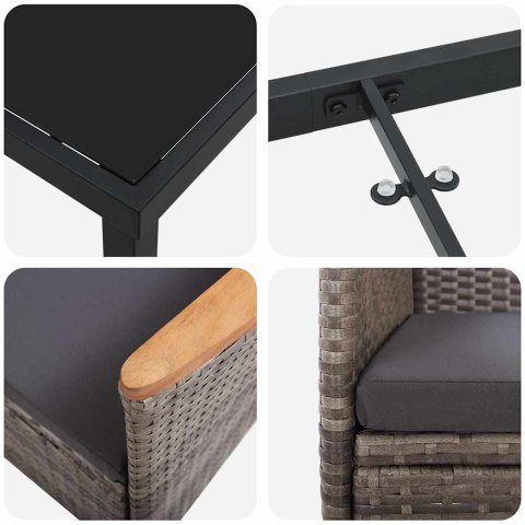 VidaXL Zestaw do jadalni w ogrodzie z poduszką 3 pcs Szary