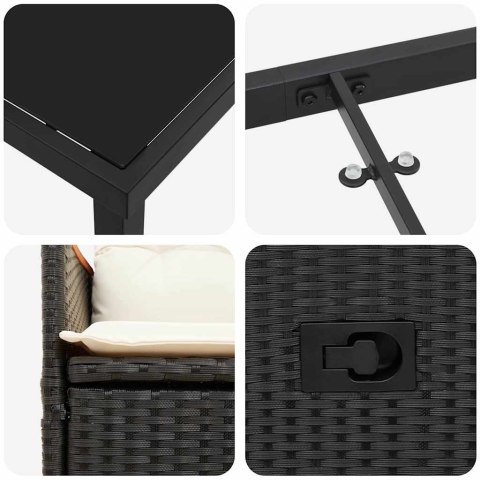 VidaXL Zestaw do jadalni w ogrodzie z poduszką 5 pcs Czarny polirattan