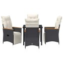 VidaXL Zestaw do jadalni w ogrodzie z poduszką 5 pcs Czarny polirattan