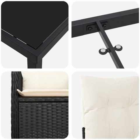 VidaXL Zestaw do jadalni w ogrodzie z poduszką 5 pcs Czarny polirattan