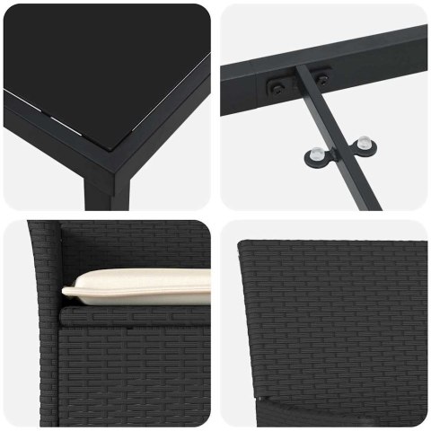 VidaXL Zestaw do jadalni w ogrodzie z poduszką 5 pcs Czarny polirattan