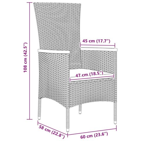 VidaXL Zestaw do jadalni w ogrodzie z poduszką 5 pcs Czarny