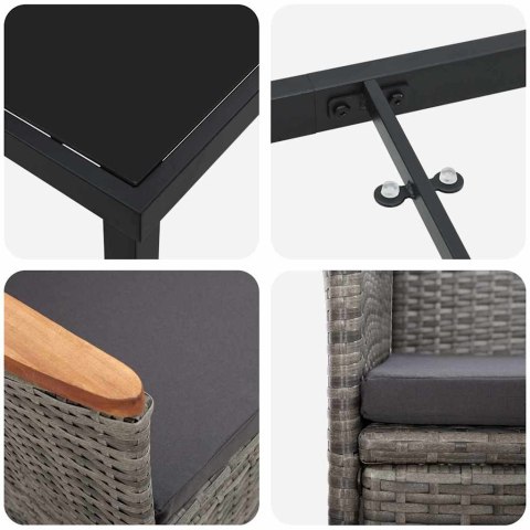 VidaXL Zestaw do jadalni w ogrodzie z poduszką 5 pcs Szary polirattan