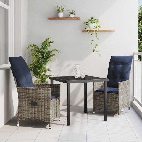 VidaXL Zestaw stół i krzesła z poduszką 3 pcs Szary Rattan PE